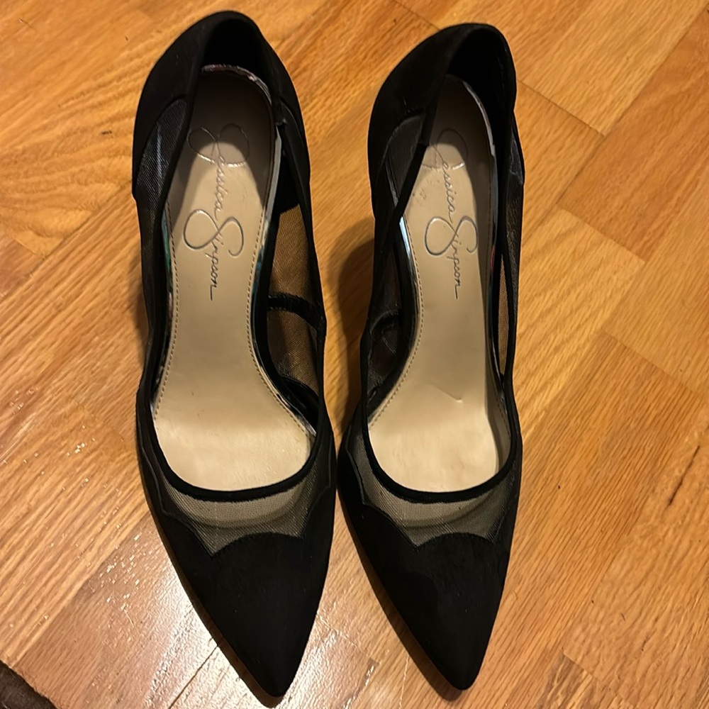Jessica Simpson black, sheer side heels